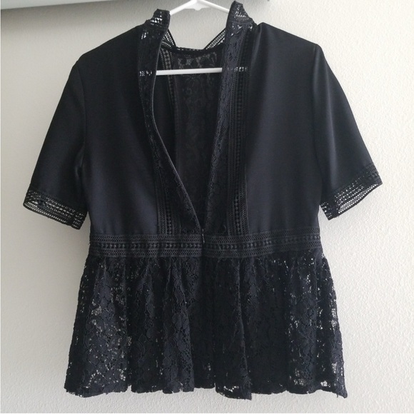 ZARA WOMAN | Black Embellished Lace Blouse with Mandarin Collar - Picture 4 of 5
